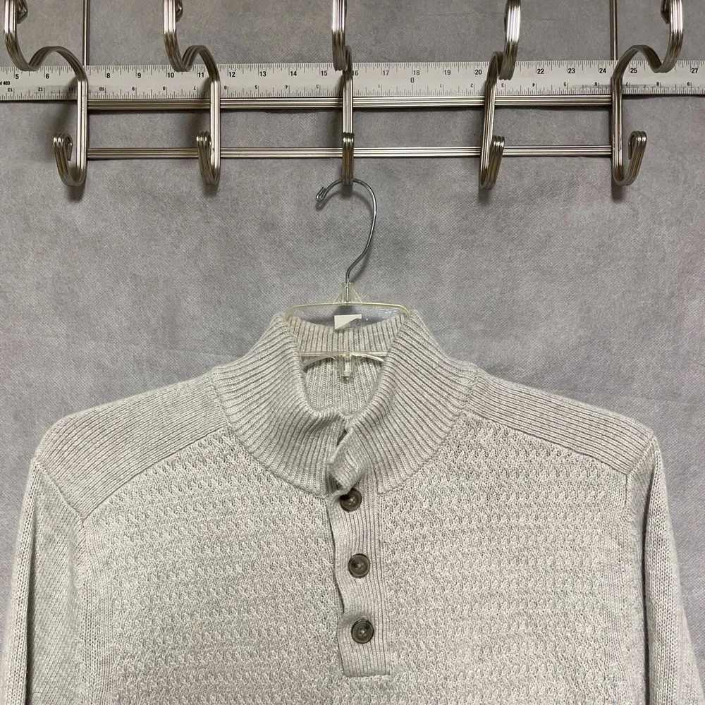 Banana Republic Sweater Men L Ivory Cable Knit Button Mock Neck‎ Nordic Heavy